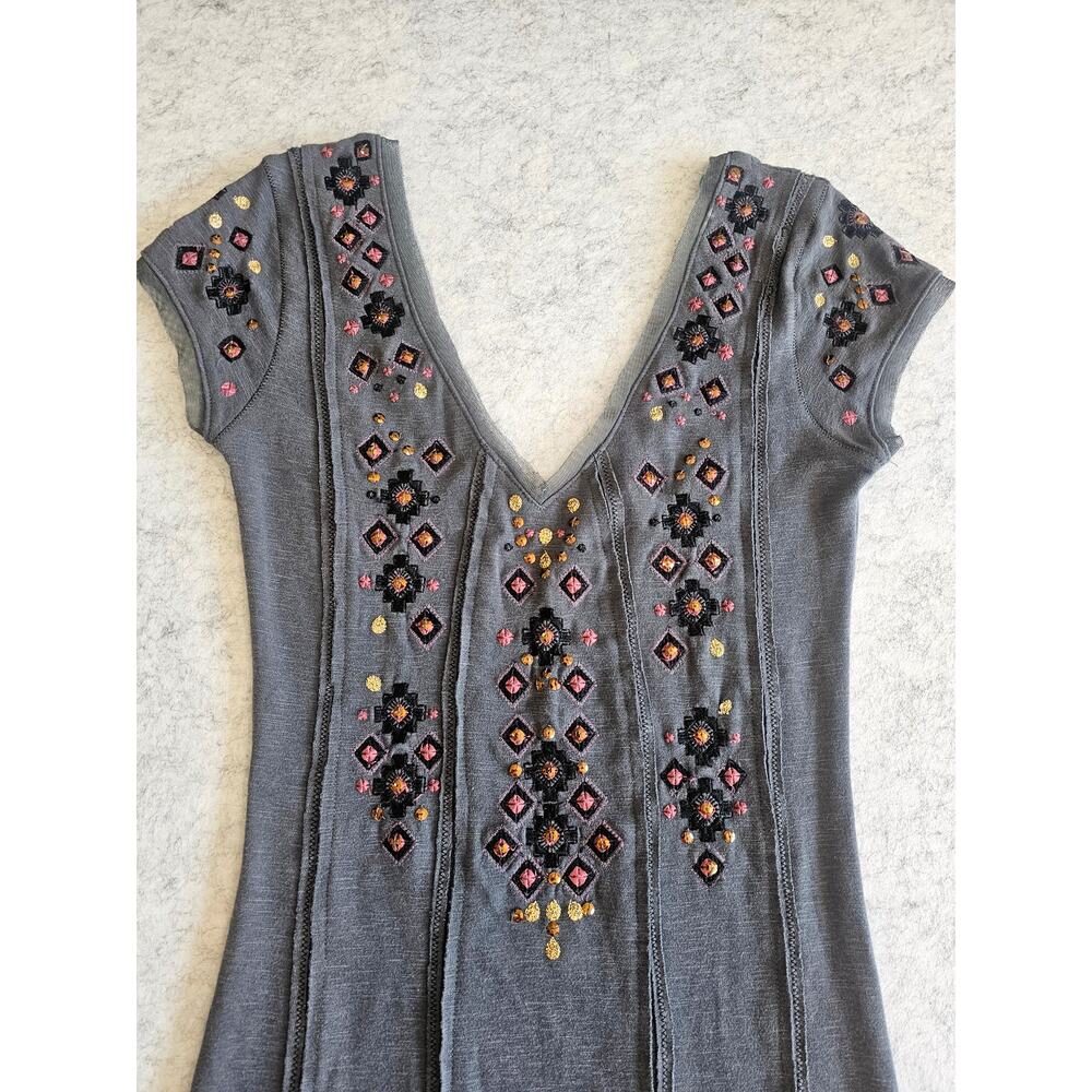 Free People Rich in Embroidery Mini Dress/ Gray, Sequins, Mesh Trim, New, Sz S - Picture 7 of 12
